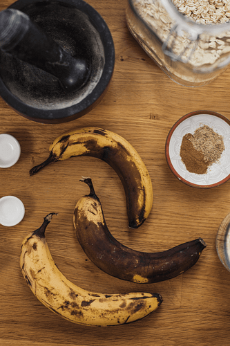 Ripened bananas for an easy vegan banana bread recipe.