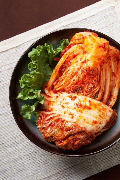 vegan kimchi before its cut into chunks